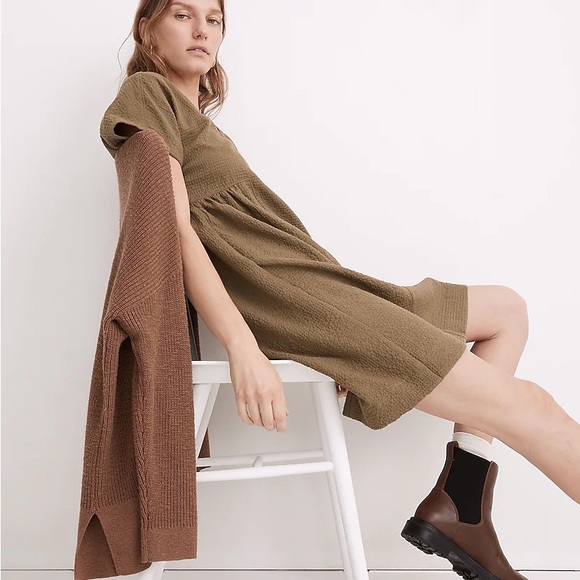 (A55) Madewell Crinkle Gauze Dolman-Sleeve Mini Dress, Olive Green, Size M, NWT - Picture 2 of 7